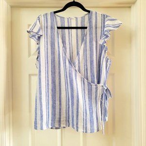 Old Navy XL wrap top - blue and white stripe with ruffle sleeves